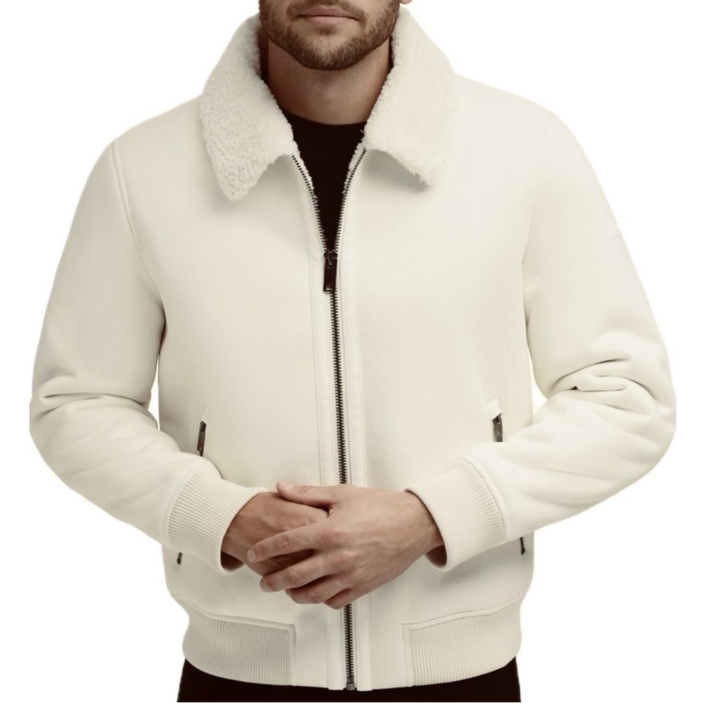 DKNY Men's Faux Shearling Bomber Jacket with Faux Fur